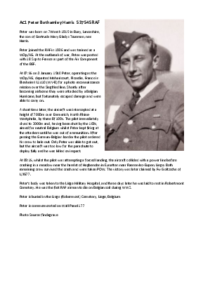 A preview of a PDF biography for Harris, Peter Bothamley